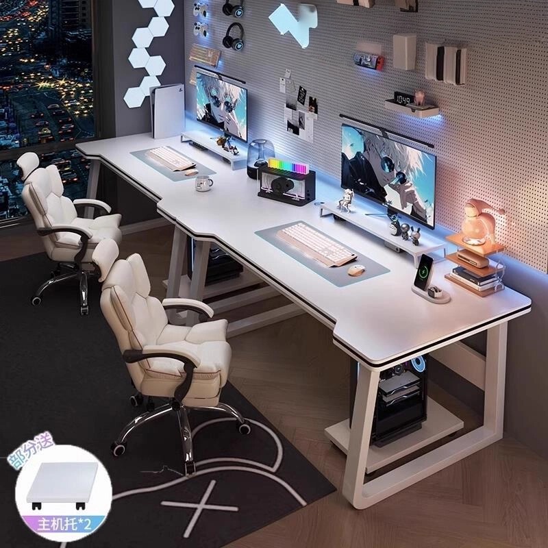 Computer Desk, Double Desktop Desk, Long Desk for Bedroom, Couple's Gaming Desk, Home Study Desk, Simple Office Desk