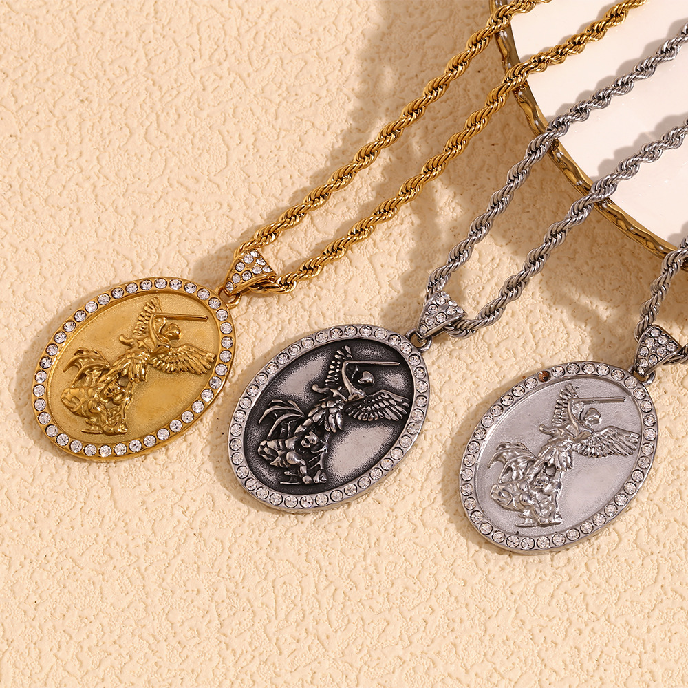 European And American Niche Design Geometric Trendy Stainless Steel Gold-plated Angel Pendant Twisted Chain Men's_voghion.com