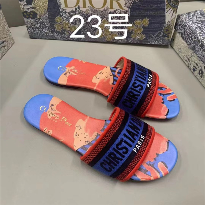 Dior Dway Slide Embroidered Blue Red