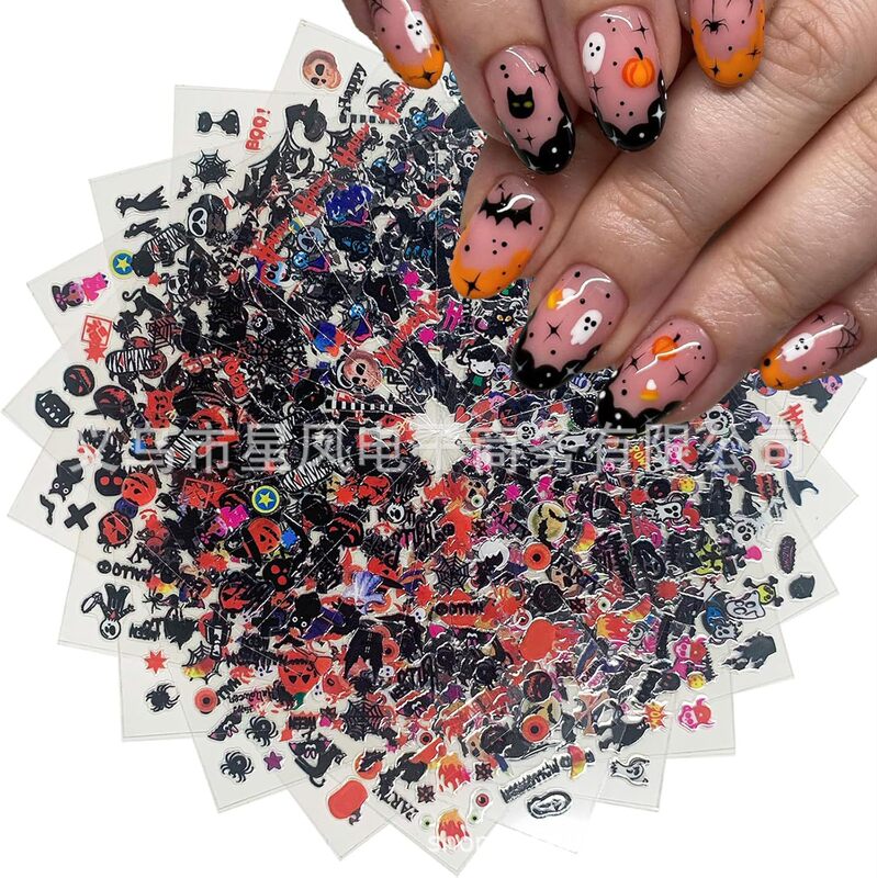 30 Halloween Nail Stickers 3D Self-Paste Flower Ghost Pumpkin Nail Art Stickers Spider Web Bat