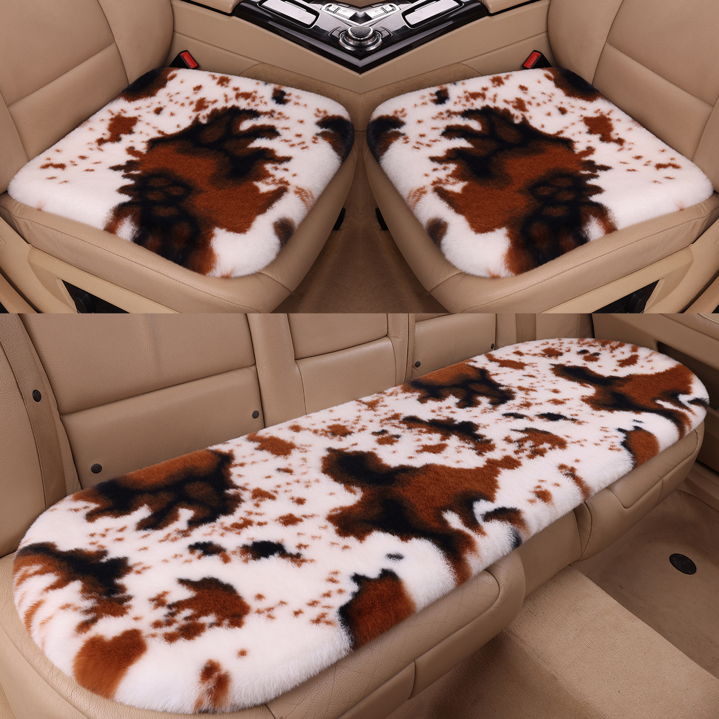 Cross-border winter thickened cow-pattern plush car seat cushions, universal fit for all car seats, providing warmth and comfort for the occupants