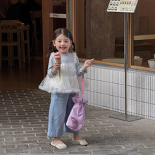 童装女童套装春季2025新款韩系女宝宝时髦洋气网纱上衣舒适牛仔裤