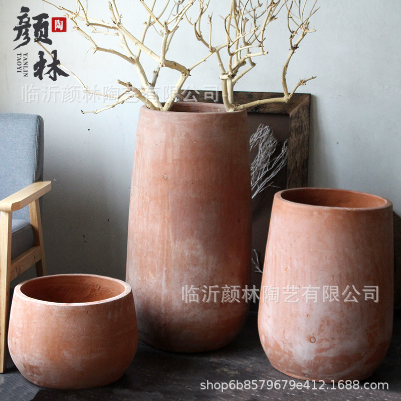 Pastoral ladrillo cerámica roja nueva tecnología de maceta abierta tierra de gran tamaño combinación de maceta paisaje jardinería maceta profunda lavabo