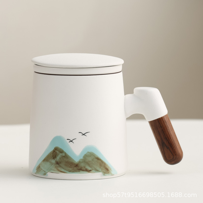 Taza de cerámica Jiangshan set de regalo de taza de marca de filtro de taza de agua de negocios de talla LOGO publicidad al por mayor