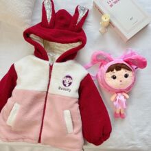 儿童2025女童秋冬新品韩版童装99901中童亮晶晶耳朵毛毛外套＋包
