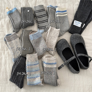 Grey Socks Women's Mid-length Socks Autumn and Winter Thickened Warm Ins Trendy Love Bowknot Winter Stockings Stacked Socks