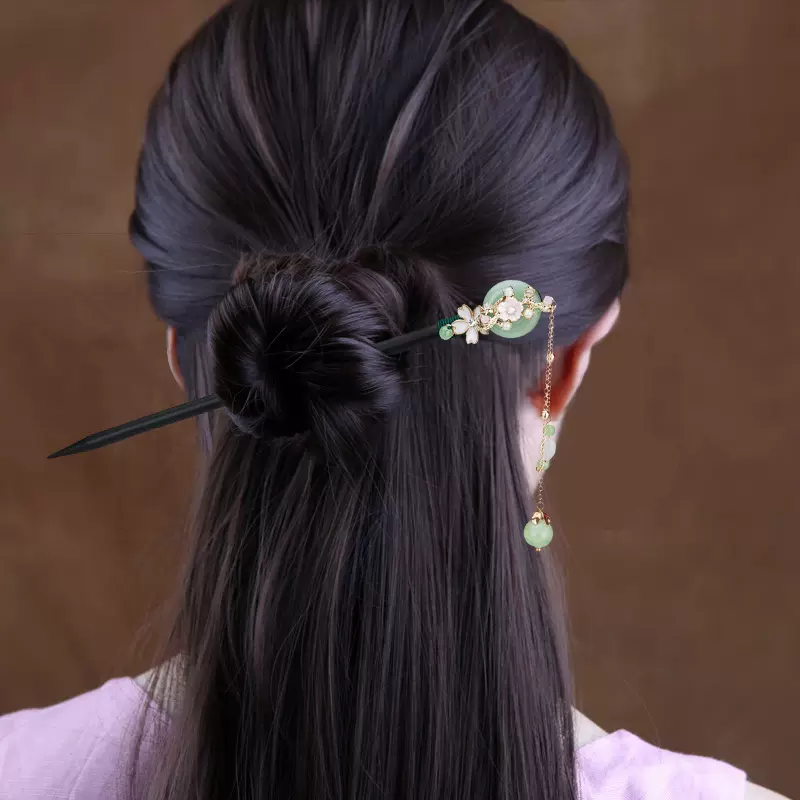 仿黑檀木簪流苏步摇发簪子女古风盘发发钗头饰汉服配饰古装发饰品