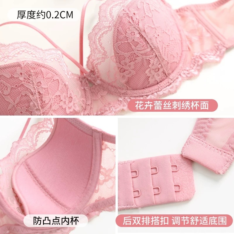 Lencería sexy de encaje europea y americana para mujer, conjunto de sujetador de algodón fino y transpirable para verano, minimizador de busto grande, talla grande, anticaídas.