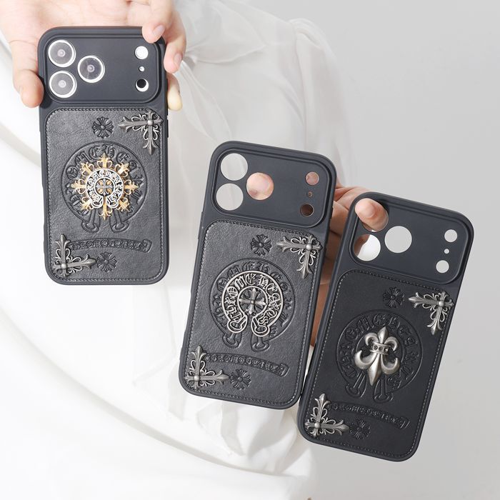 Fashionable Brand Metal Crow Heart Suitable for Apple 17Promax Mobile Phone Case Iphone16Pro New 15 Leather Silicone