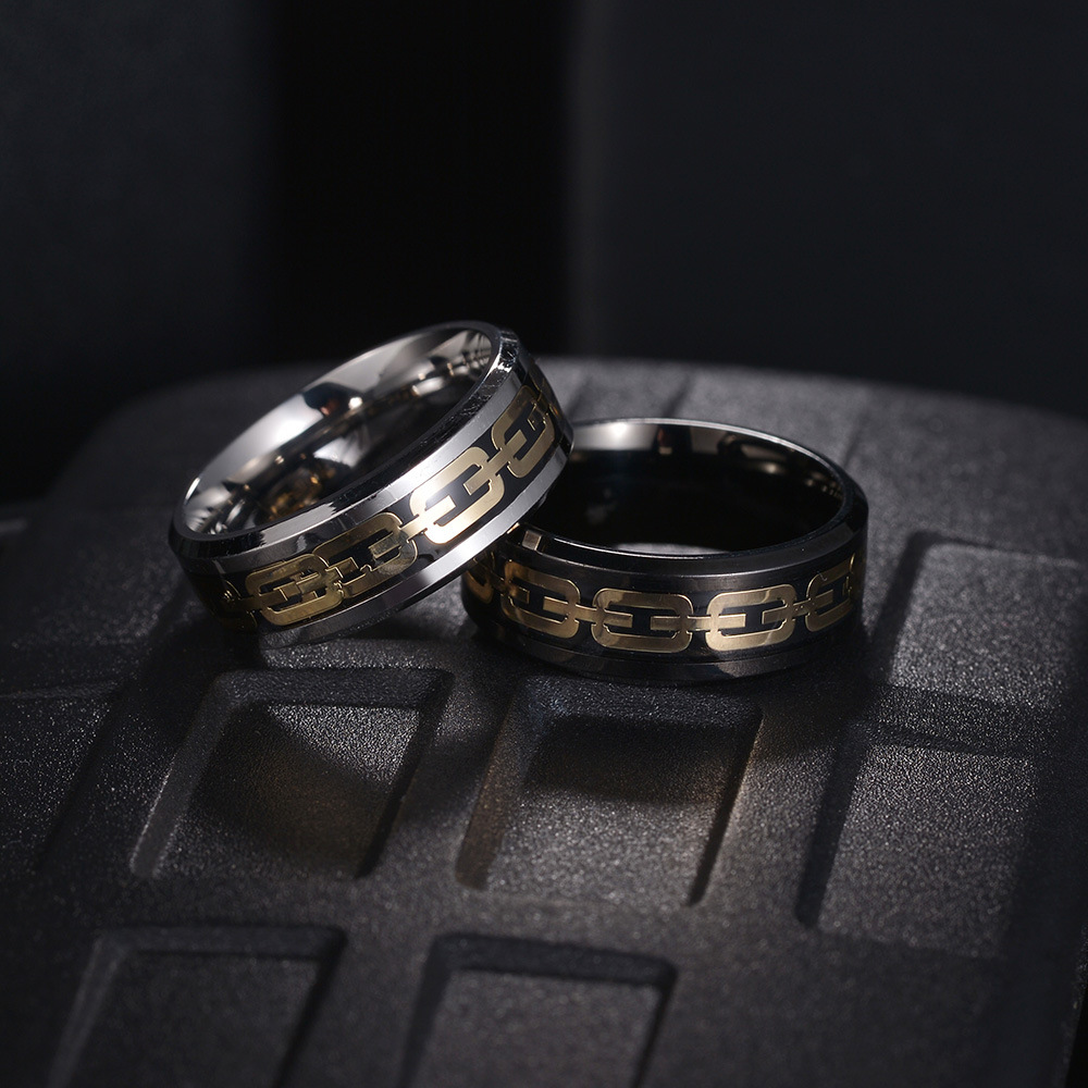 Men's Geometric Chain Ring - Stainless Steel Band For Men_voghion.com