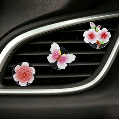 Gradient Peach Blossom Butterfly Car Air Vent Fragrance Diffuser Car Air Conditioner Decorative Ornament Interior Fragrance Diffuser Decoration (Car Perfume Aromatherapy) - 3-pieces-of-branch-bows-in-gradient-pink-and-white