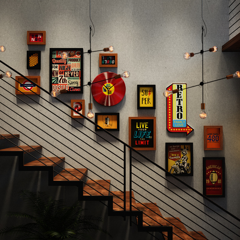 Polymeric_4372 staircase photo wall combination industrial wind decorative picture frame wholesale hanging frame photo frame wall