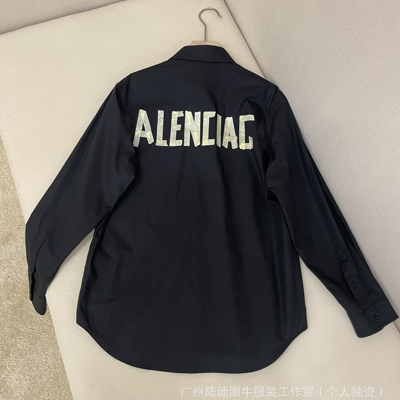 Mobile phone real shot 24FW high version Paris back tape paper lapel shirt back letter printed men and women