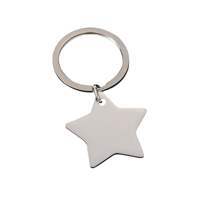 Stainless steel five-pointed star UV laser color printing blank wordless material holiday gift engraving cross-border metal keychain