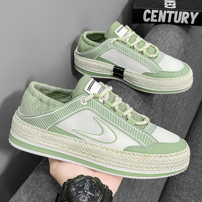 Scarpe da uomo autunnali Nuove scarpe sportive in mesh Un pedale Scarpe da marea intrecciate in paglia a doppio scopo con fondo spesso Scarpe casual da studente traspiranti da uomo_voghion.com