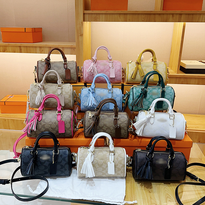 2025 New Boston Satchel Cylindrical Bag Retro Contrasting Color Shoulder Bag Fashionable Crossbody Bag Women's Bags