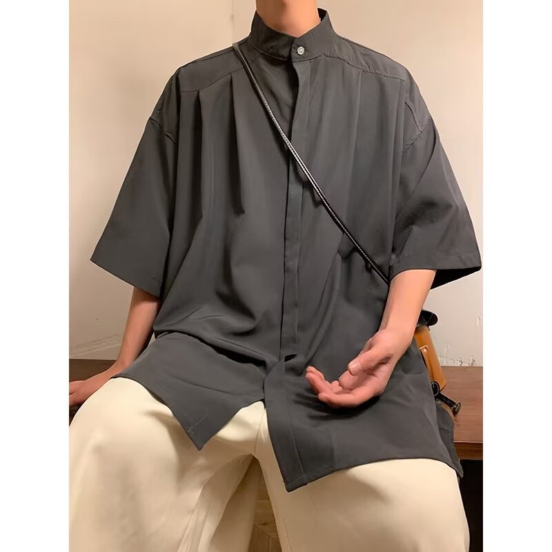 National fashion new Chinese style ice silk shirt men's short sleeve summer improved Japanese style tooling half sleeve cool thin coat