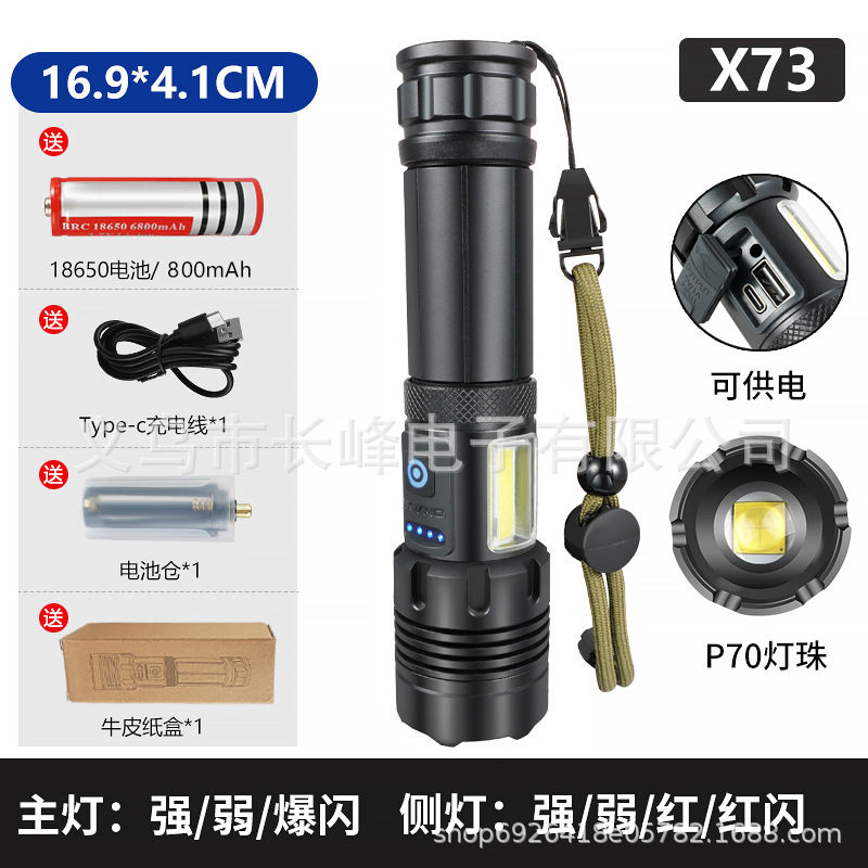 Linterna de luz fuerte transfronteriza P90, linterna recargable con zoom telescópico de aleación de aluminio, iluminación de largo alcance al aire libre, luz de pesca nocturna