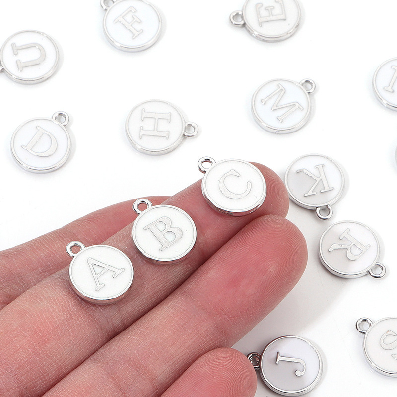 DIY jewelry accessories wholesale simple retro alloy oil drop round white English letter necklace material accessories