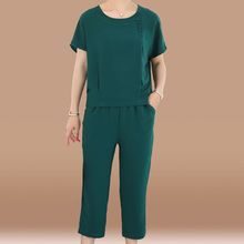 妈妈装夏装套装时尚岁中年妇女短袖恤两件套中老年上衣大码