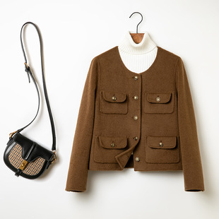 Tweed Style Double-Sided Woolen Outwear for Women 2025 Spring New Classy Fashion Short Cashmere Outwear