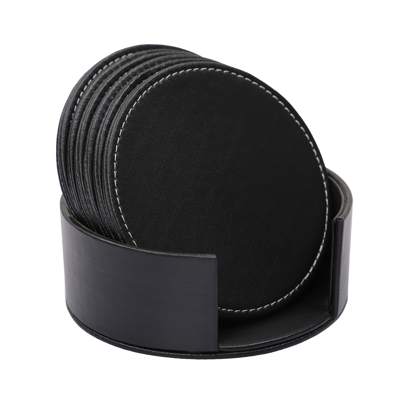 Source manufacturers pu round double-sided leather tea cup mat heat insulation mat leather cup mat spot set 6 Pack