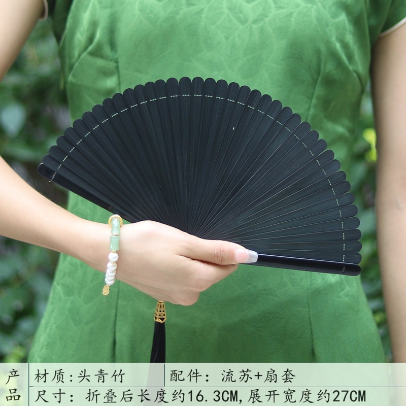 古风扇子纯色果绿色全竹小折扇女式随身夏季折叠复古汉服旗袍舞蹈|undefined