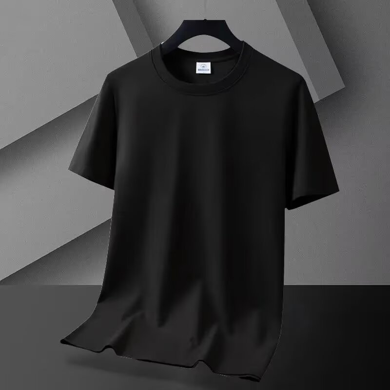 モーダル夏半袖 Tシャツメンズラウンドネックアイスシルク無地ハイエンドアイスフィールスリムシルケットコットン半袖ボトリングシャツ|undefined