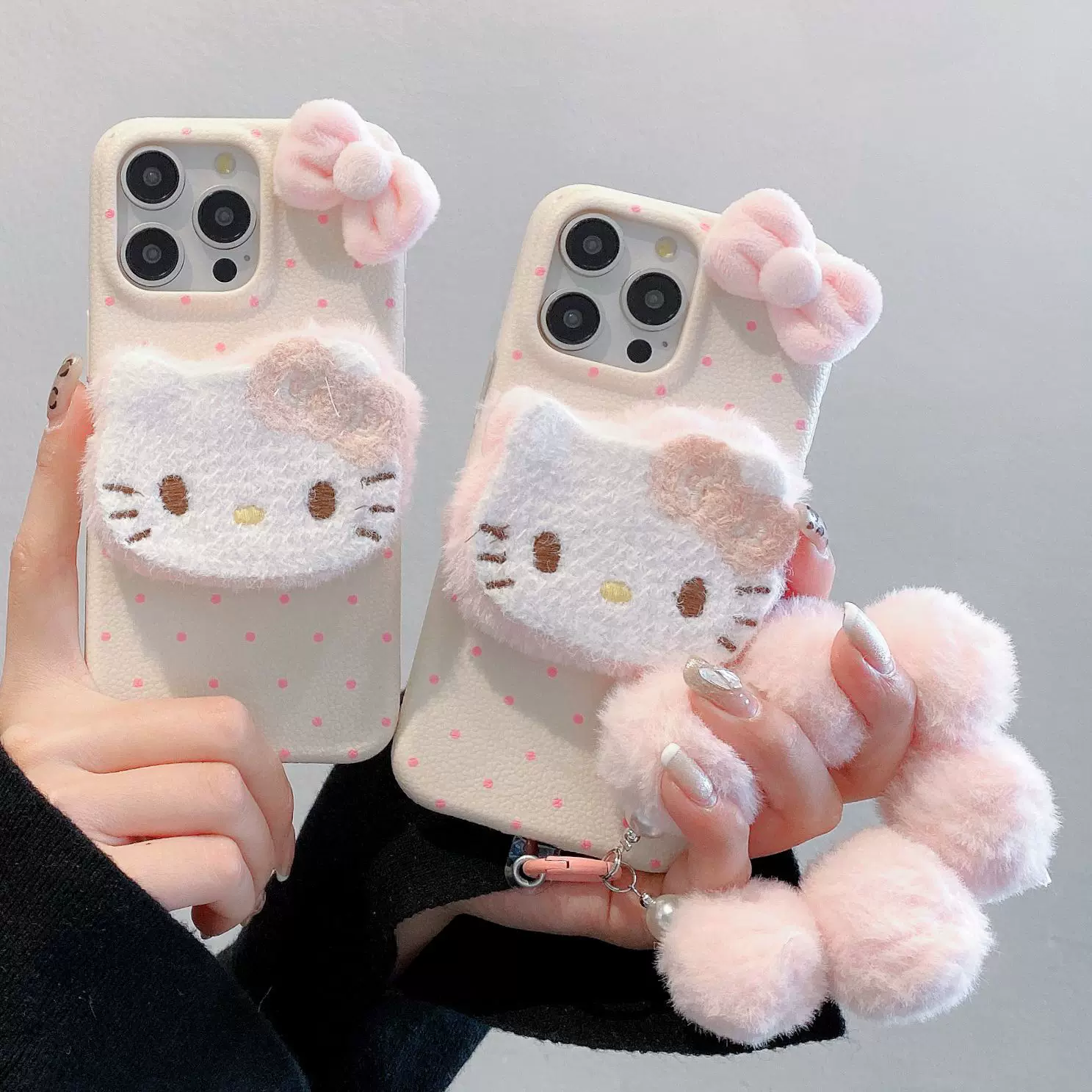 秋冬毛绒KT猫适用16promax苹果15手机壳iPhone15新款13女12保护套