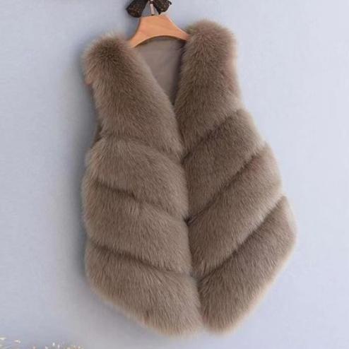Damenbekleidung Herbst und Winter neue Mode Damen dünne Weste grau schlank warm umweltfreundliche Fuchspelzweste_voghion.com