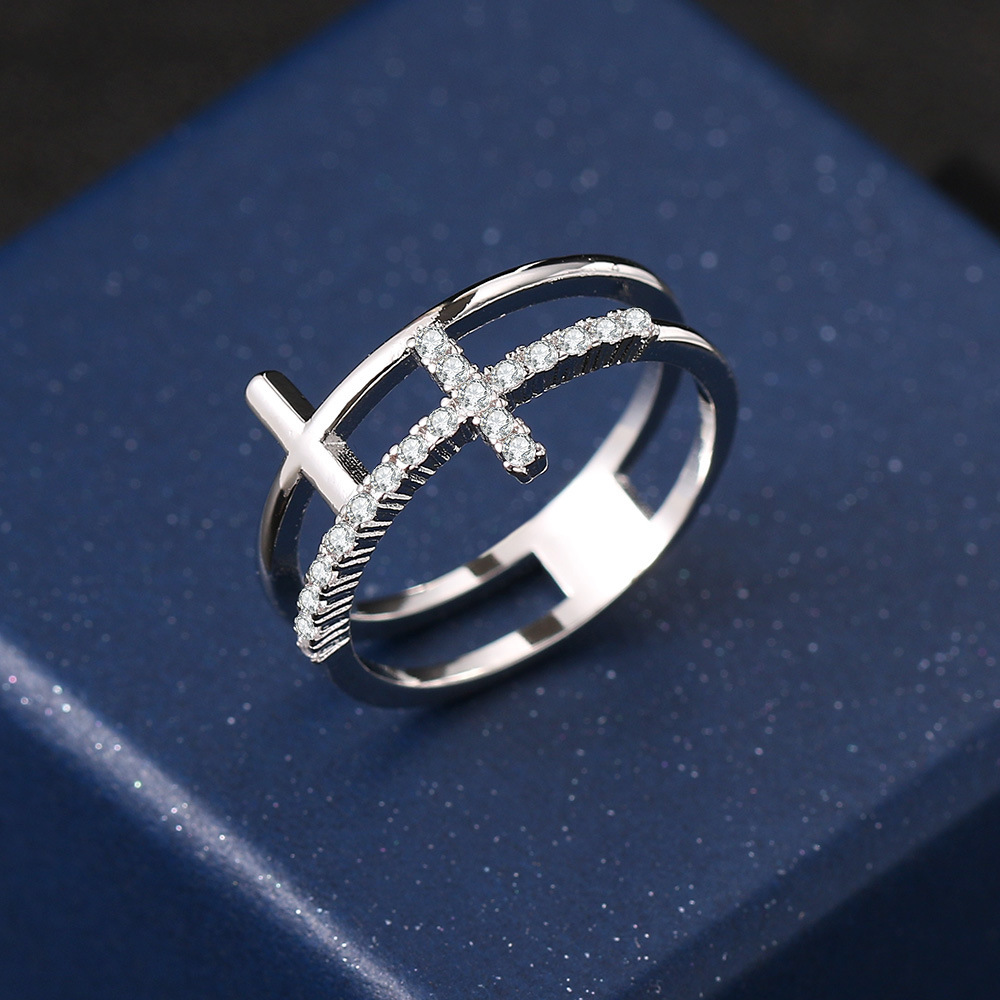 Fashion Cross Copper Plating Inlay Zircon Rings 1 Piece