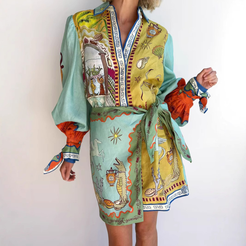 European and American Cross-Border 2026 Amazon Aliexpress Independent Site Fashion Casual Linen Shirt Collar Faux Two-Piece Dress