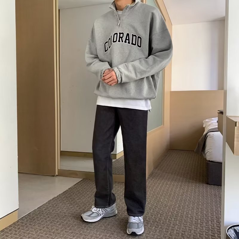 半拉链卫衣男潮牌百搭潮牌字母印花上衣韩版宽松ins长袖春秋外套|undefined