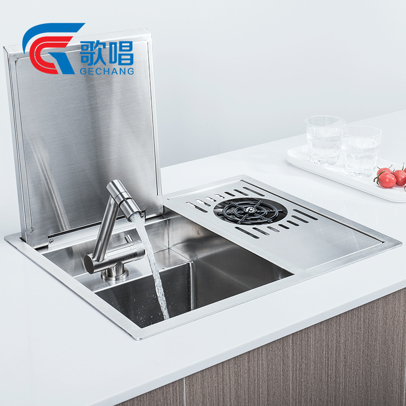 Singing Bar Sink Invisible Slow-Down Flip Stainless Steel Cup Washer Single Sink Taichung Basin Island Sink Thickened
