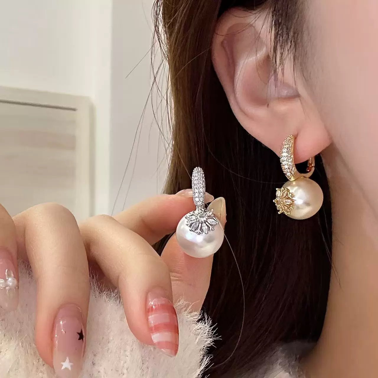 球球十字架耳坠耳扣女小众个性甜酷风气质百搭耳环耳冬季高级感