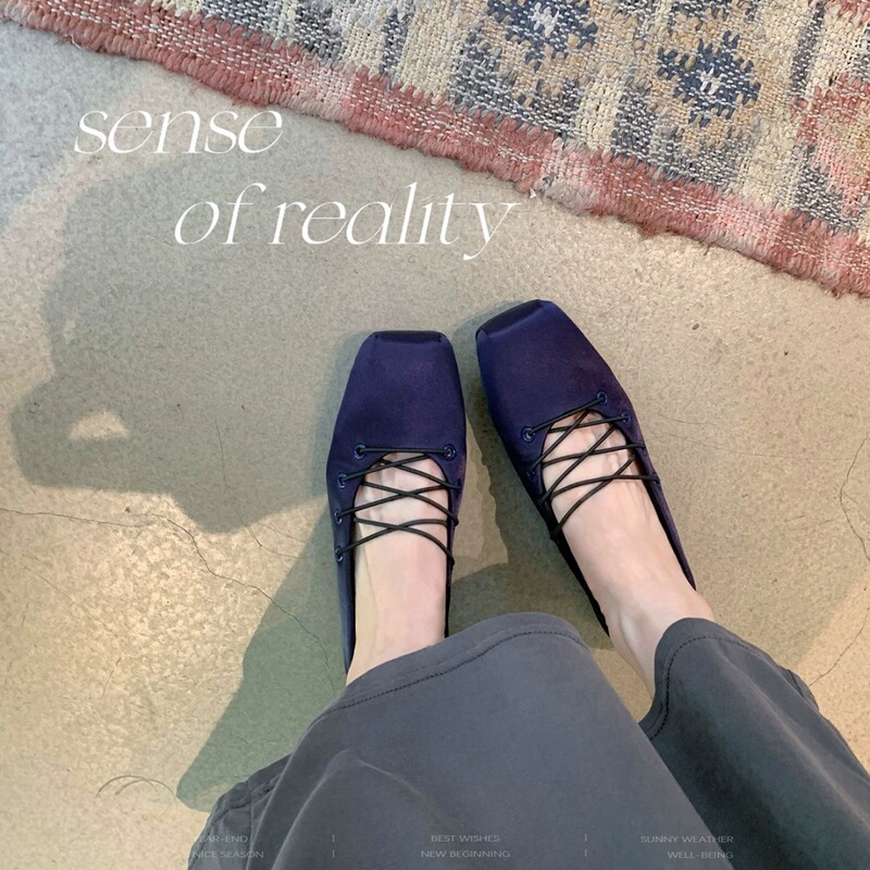 Ready in Stock and Shipped in Seconds ~ Grape Mom's Same Style Noble Satin Elegant Square Toe Cross Strap Versatile Ballet Shoes for Women Spring and Summer Ready in Stock and Shipped in Seconds ~ Grape Mom's Same Style Noble Satin Elegant Square Toe Cross Strap Versatile Ballet Shoes for Women Spring and Summer