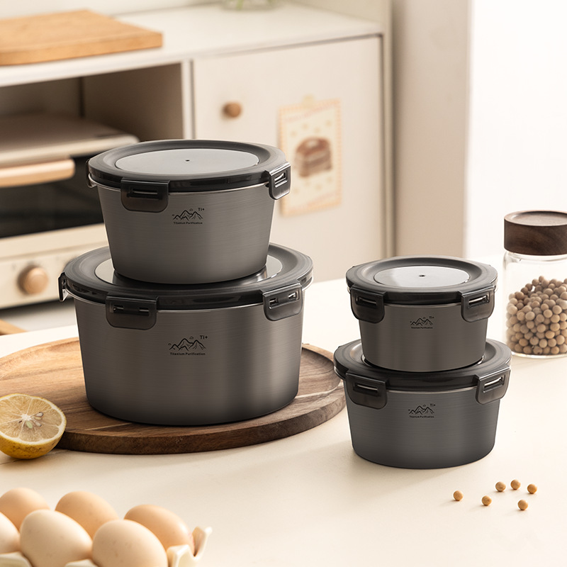 Internet Celebrity Titanium Purification Round Crisper Outdoor Camping Portable Fruit Lunch Box Insulated Bowl Home Lunch Box