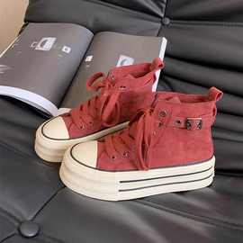 小众复古拉德高帮鞋子女2025新款厚底帆布鞋百搭休闲板鞋