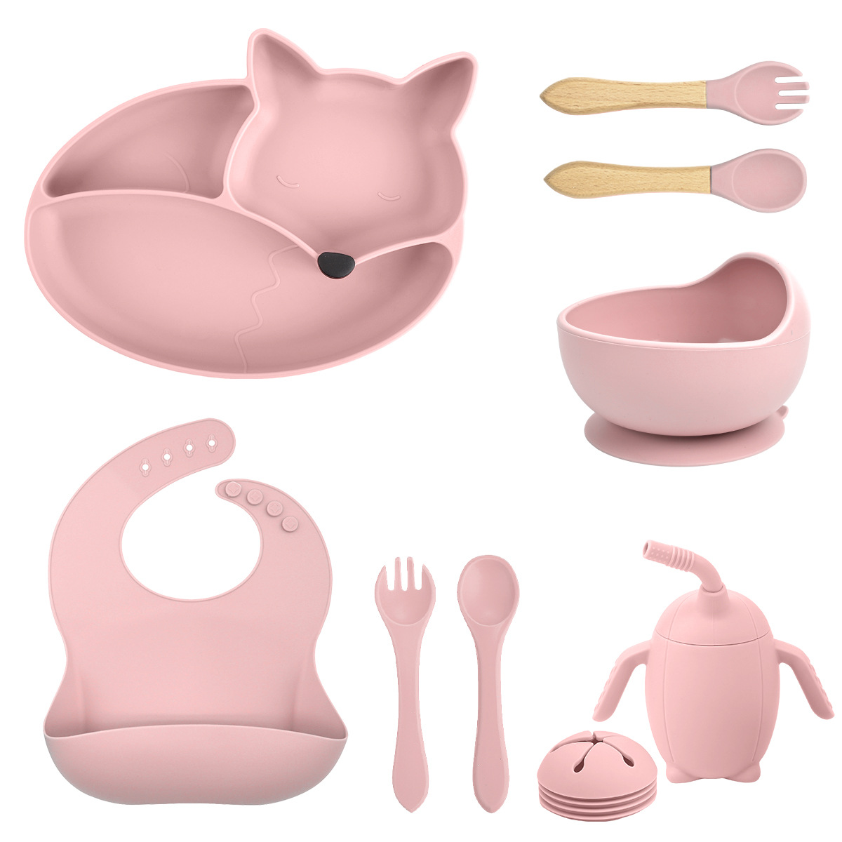 Tazón de alimentos para bebés para bebés, bebé, bebé, bebé, bebé, bebé, zorro, plato de silicona, plato, juego de vajilla para niños, madre y bebé