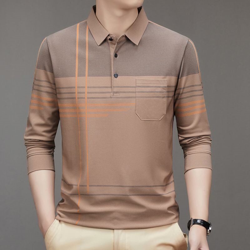Middle-Aged and Elderly Men's Classic Long-Sleeve Polo Shirt for Spring and Autumn, Dad-Style Shirt with Real Pockets, Loose Fit T-Shirt Top Middle-Aged and Elderly Men's Classic Long-Sleeve Polo Shirt for Spring and Autumn, Dad-Style Shirt with Real Pockets, Loose Fit T-Shirt Top