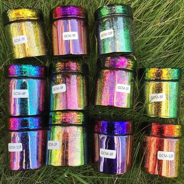 批发高彩度光学变色龙粗片粉美甲工艺品水晶滴胶云锦变色龙粉1g