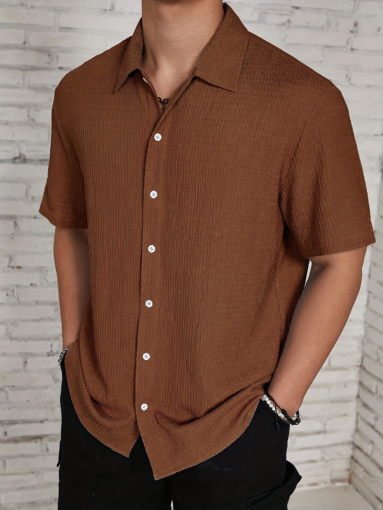 Regular Top Length Wholesale Men's Polyester Simple Style Solid Color Short Sleeve Men's Shirts
