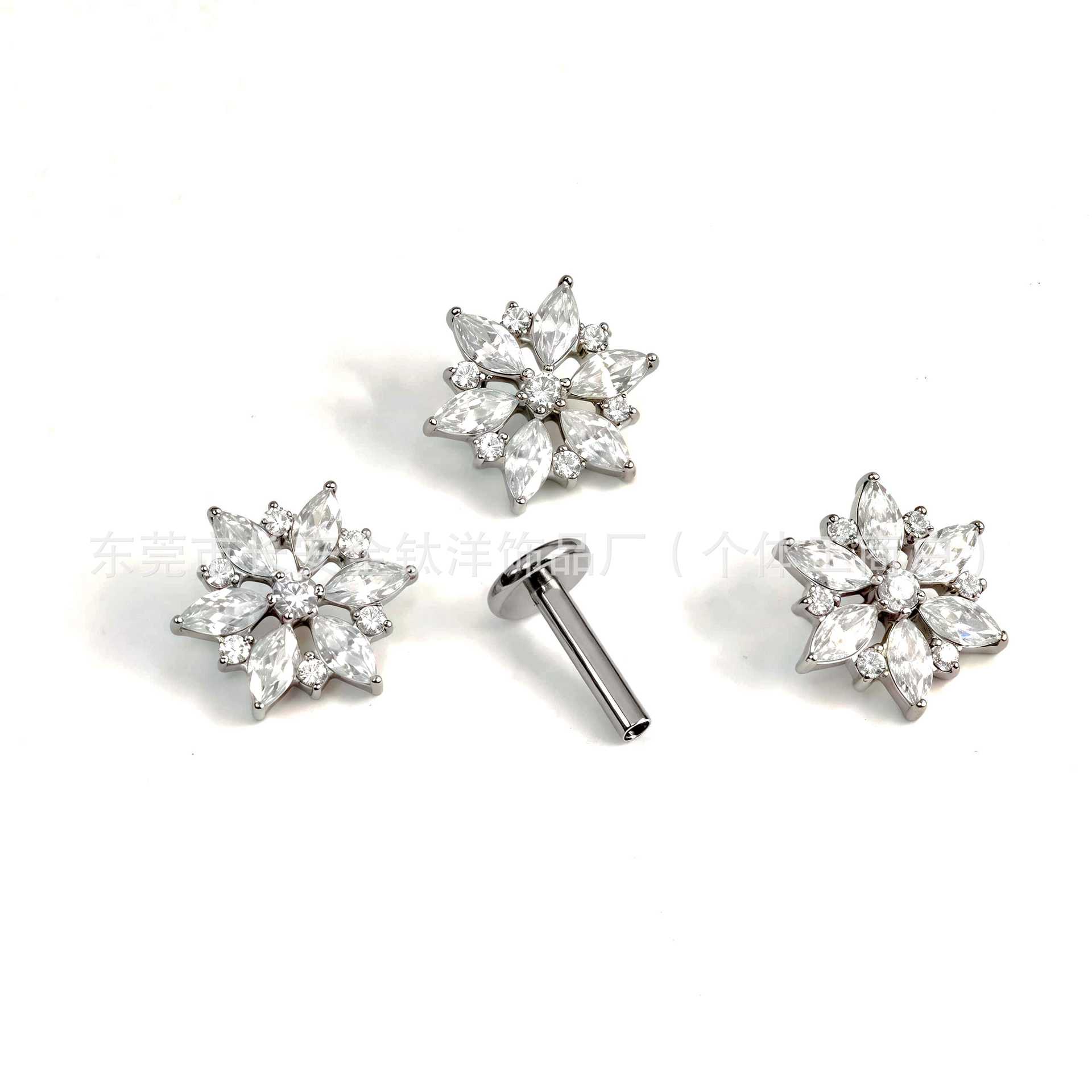 F136 Titanium Crystal Flower Inlaid 5A Zircon Earring, Nose Nail, Lip Nail, Ear Bone Nail G23 Titanium Alloy Piercing Jewelry detail image 7