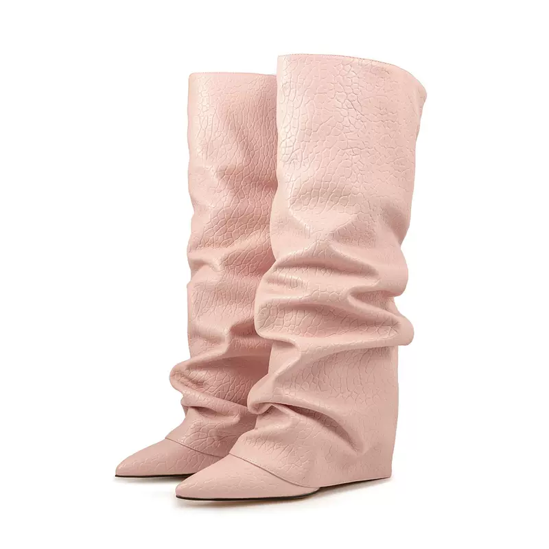 Трансграничная иностранная торговля новые европейские и американские сапоги с толстой пяткой, рукава большого размера, модная юбка с складками, высокие каблуки, юбка-плиссе, производительность