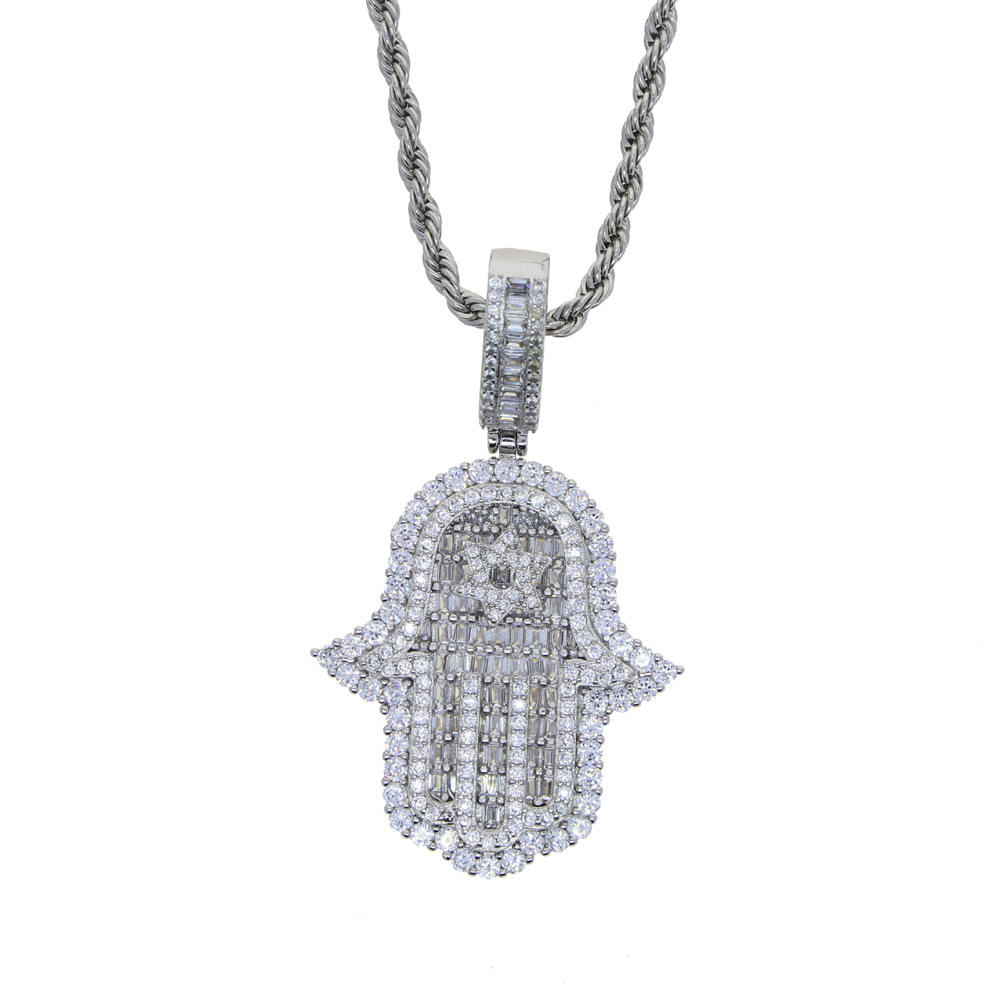 Inlay Design Hip-hop Palm Star Copper Inlay Zircon Men's Pendant Necklace