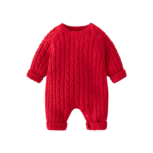 Knitted one-piece infant A-class newborn clothing solid color thick baby one-piece outfit spring and autumn baby one-piece outfit