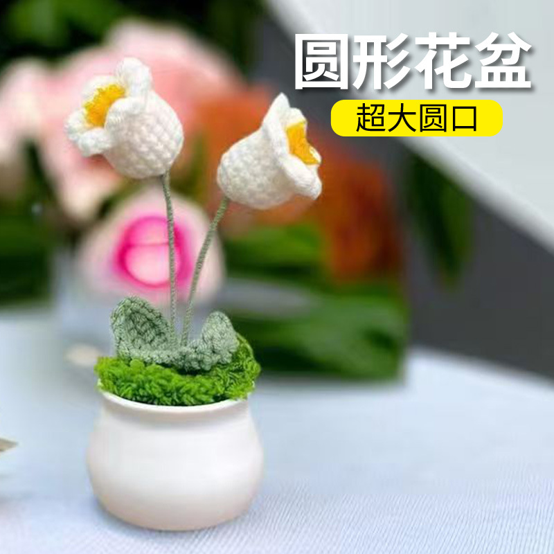 Decorative Flocking Pattern Turf Small Flower Pot Plastic Handmade Special Twist Stick Wool Crochet Mini Flower Pot Anti-Fall