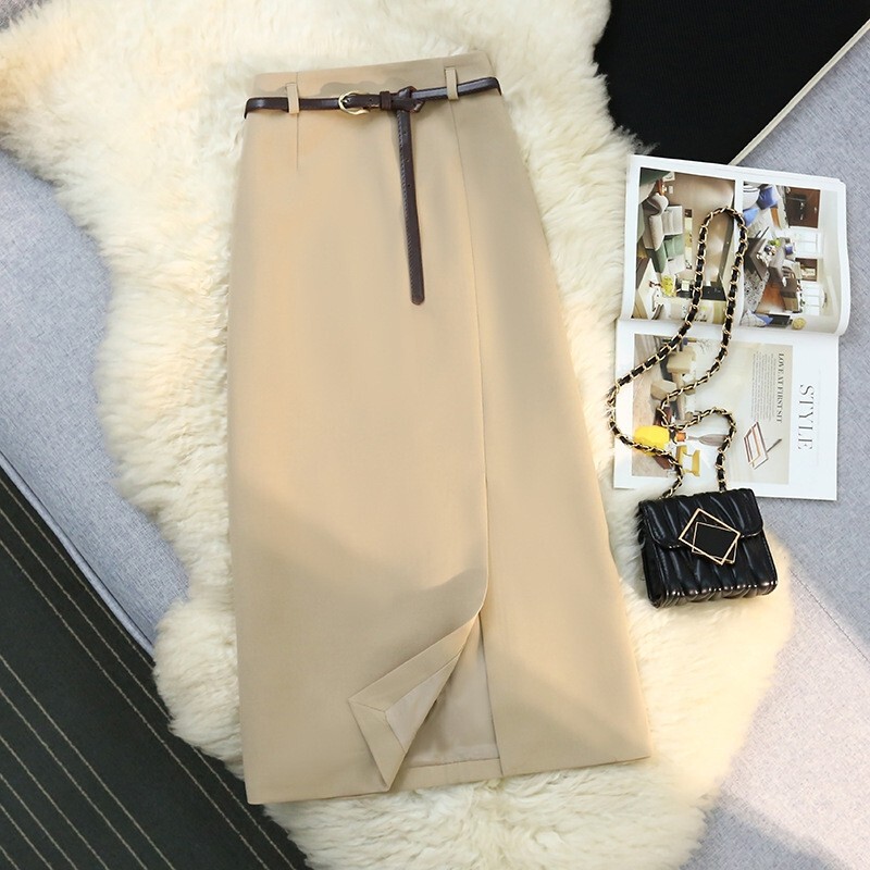 Elegant Spring Women's Skirt Slimming Front Split Casual High Waist French Style Long Skirt Fashion Design Sense Niche Elegant Spring Women's Skirt Slimming Front Split Casual High Waist French Style Long Skirt Fashion Design Sense Niche