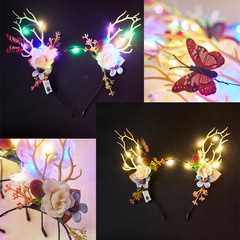 クロスボーダークリスマスヘッドバンド、鹿の角ヘッドバンド、ハロウィンパーティー、花の妖精ヘッドドレス、屋台、夜市、光るおもちゃ