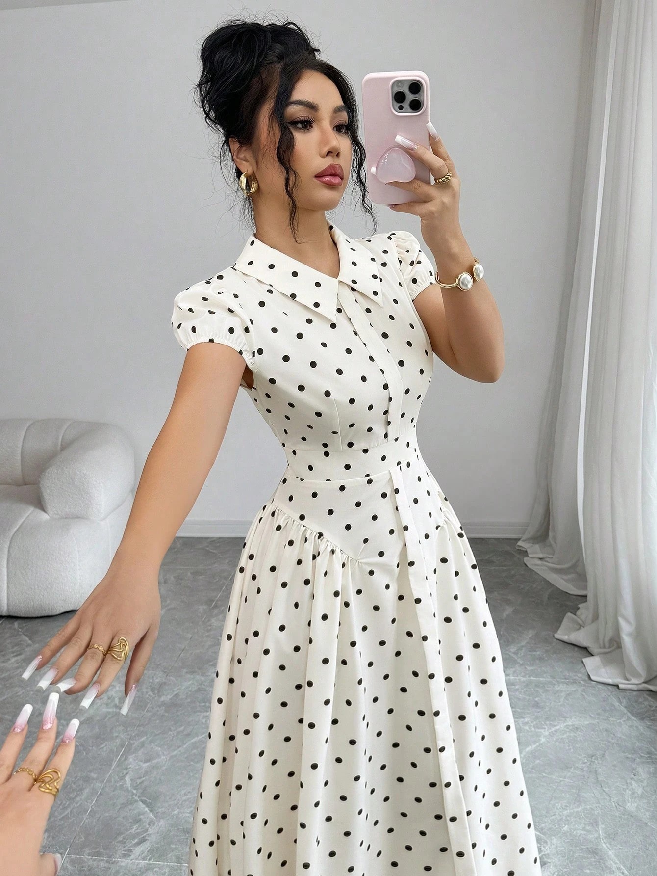 New Women's Polka Dot Dress Short Sleeve Summer Style French Retro Slimming Elegant Long Dress For Youthful Fashion_ecoleips.com